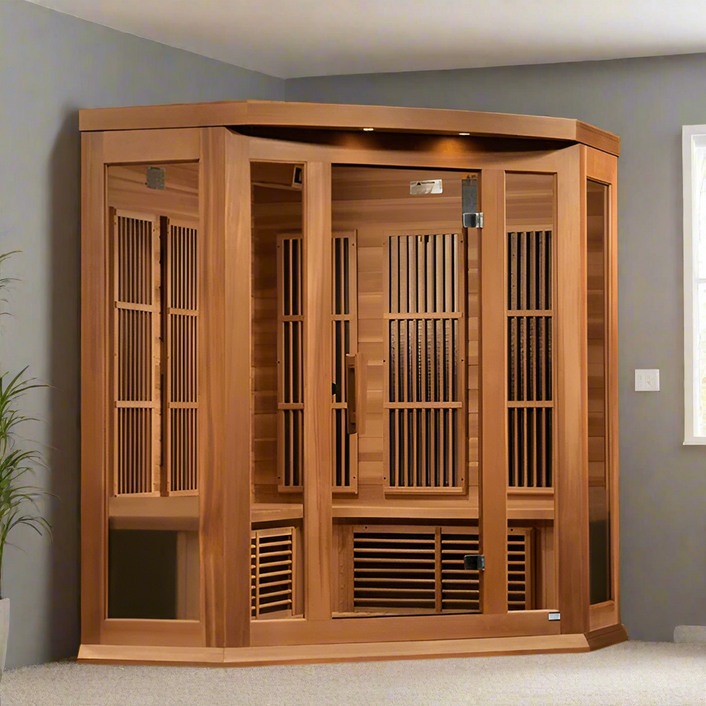 Maxxus 3-Person Corner Near Zero EMF FAR Infrared Sauna Canadian Red Cedar MX-K356-01-ZF CED